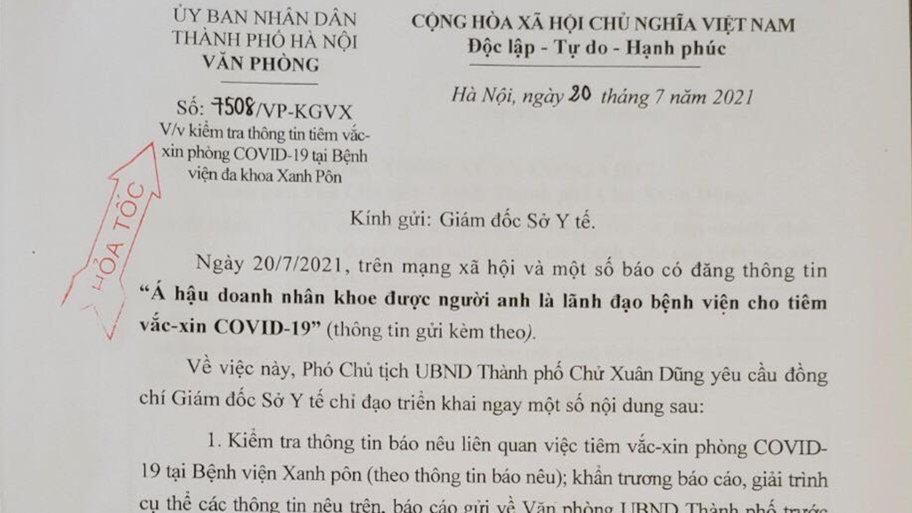 Hà Nội yêu cầu làm rõ vụ Á hậu doanh nhân khoe được 'người anh' cho tiêm vắc xin tại Bệnh viện Xanh Pôn