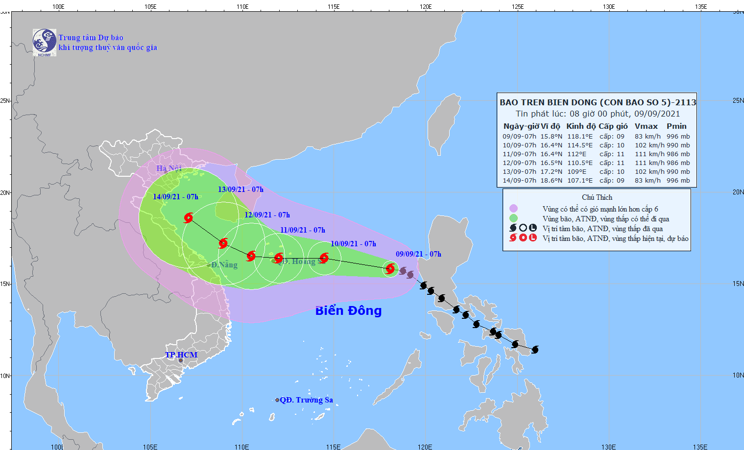 Bão số 5 - bão Conson cách quần đảo Hoàng Sa 670km, gió giật cấp 11