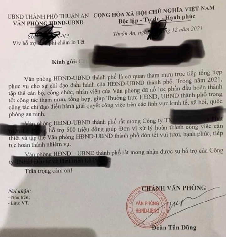 Bình Dương: TP.Thuận An sẽ trả lại 500 triệu đồng 'xin' doanh nghiệp