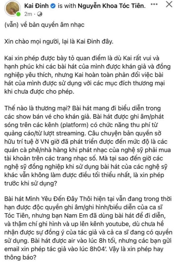 Nam Em lên tiếng trước lùm xùm bị tố 'dùng chùa' ca khúc độc quyền của Tóc Tiên