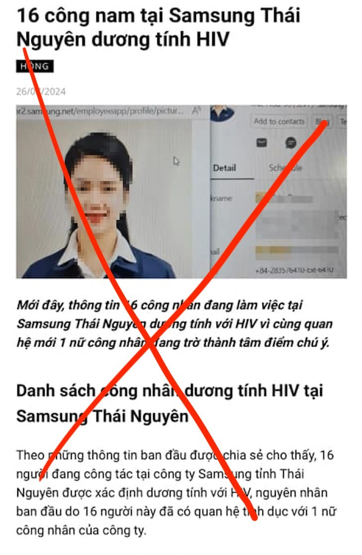 Xử phạt người đăng thông tin sai sự thật về 'Nữ công nhân Samsung nhiễm HIV'