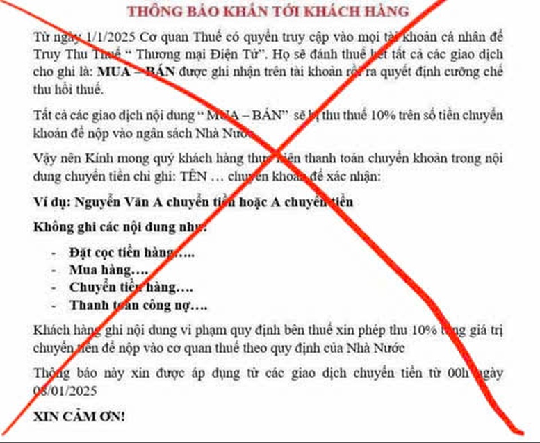 Thông tin giao dịch thương mại điện tử sẽ bị thu thuế 10% là giả mạo