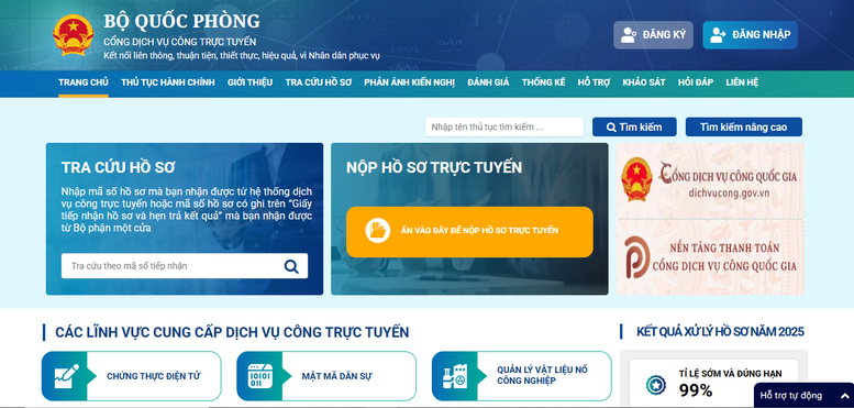 Bộ Quốc phòng công bố 52 thủ tục hành chính thực hiện trên môi trường điện tử