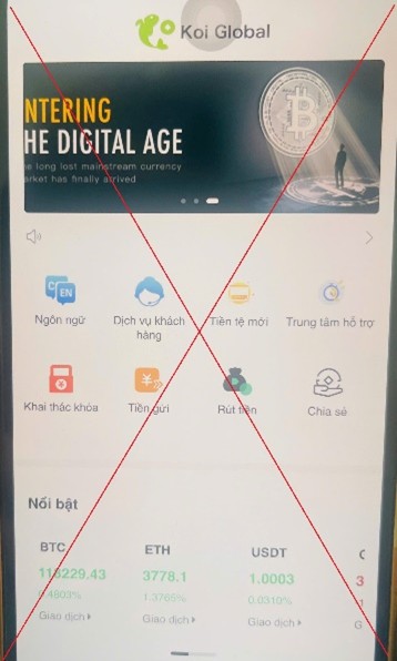 Cảnh báo lừa đảo khi tham gia đầu tư tiền ảo trên ứng dụng Koi Global