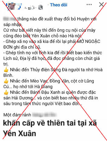 Hà Nội: Xử lý trường hợp xúc phạm tổ chức chính quyền địa phương hai cấp trong mùa mưa bão