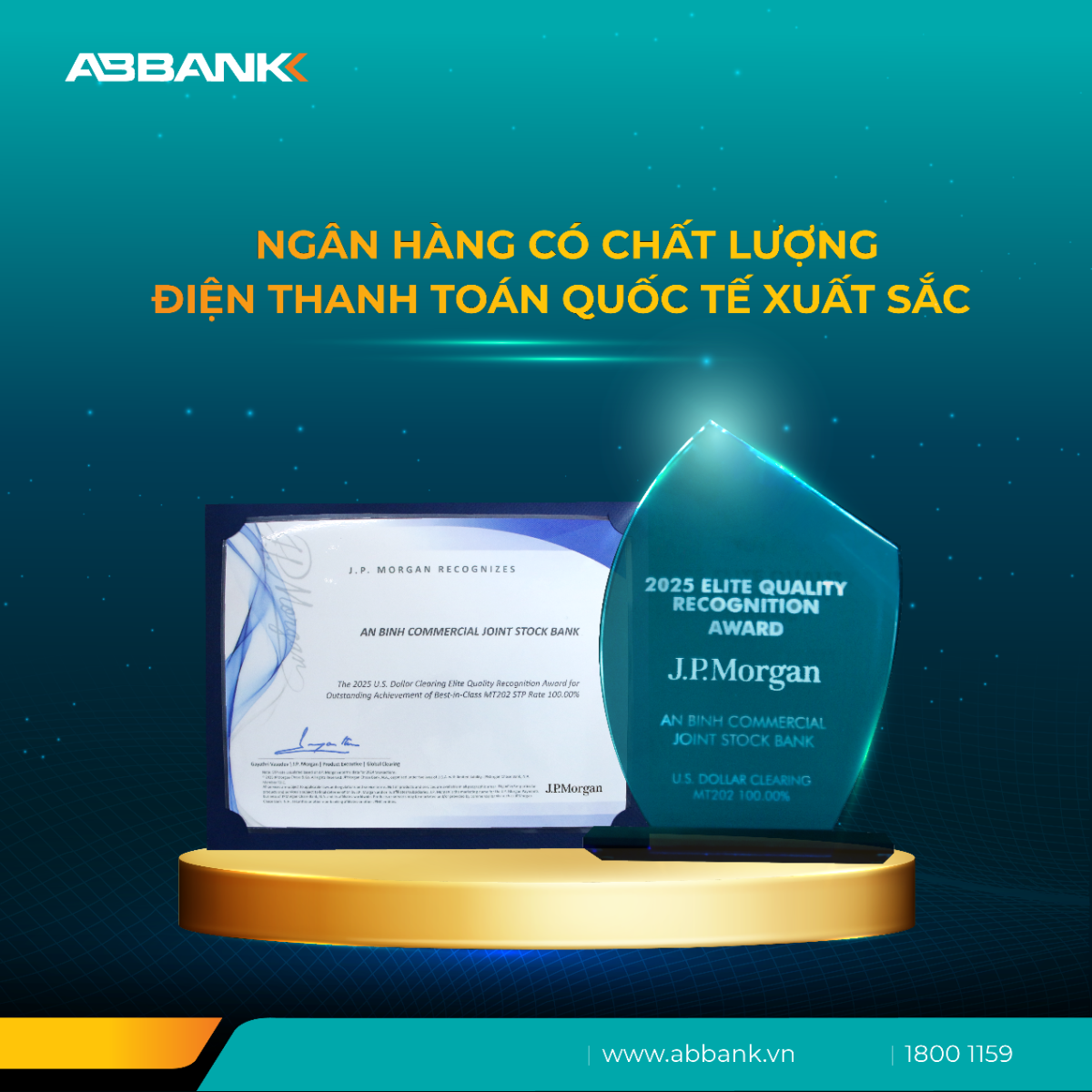 ABBANK giữ vững uy tín thanh toán quốc tế với giải thưởng từ J.P. Morgan