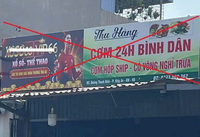 Cảnh báo thủ đoạn làm bảng hiệu miễn phí để lồng ghép quảng cáo cá độ, cờ bạc trực tuyến