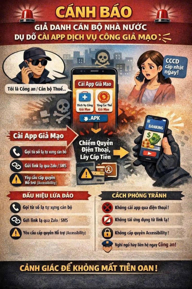 Cảnh báo bẫy giả danh cán bộ Nhà nước dụ dỗ cài đặt ứng dụng dịch vụ công