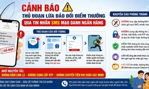 Cảnh báo thủ đoạn giả mạo tin nhắn ngân hàng dụ đổi điểm thưởng qua đường link lạ