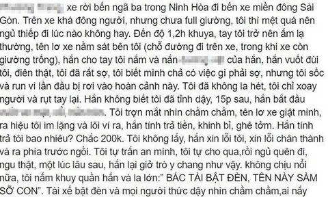 Cô gái tố bị nhân viên xe khách Phương Trang sàm sỡ lúc đang ngủ