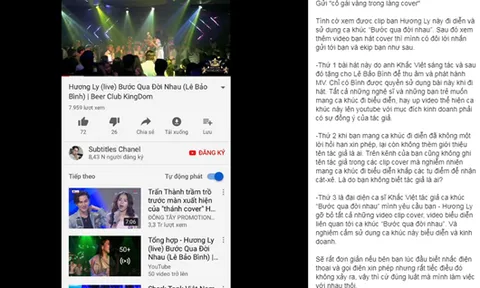 Phía Khắc Việt tố Hương Ly cover, đi diễn 'Bước Qua Đời Nhau' chưa xin phép, yêu cầu gỡ bỏ video