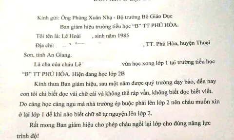 Xác minh thông tin bố viết đơn gửi Bộ trưởng Bộ GD-ĐT xin cho con ở lại lớp