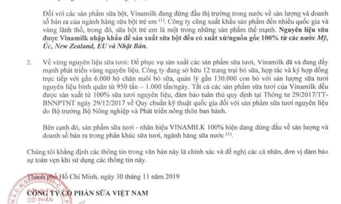 Vinamilk bác tin đồn sai sự thật về nguồn nguyên liệu để sản xuất sữa