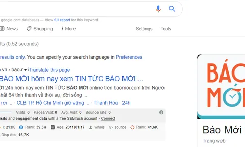 Google không hiển thị các kết quả tìm kiếm liên quan đến trang Báo Mới