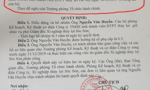 Cần làm rõ việc bổ nhiệm Phó Giám đốc Xí nghiệp nước Sóc Sơn