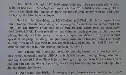 Chủ tịch UBND thành phố Pleiku xin lỗi phụ huynh, học sinh sau sự cố lộ đề thi