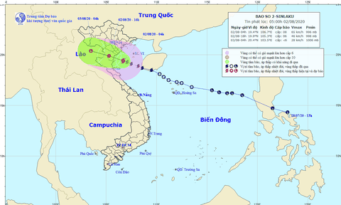 Bão số 2 đi vào đất liền các tỉnh từ Ninh Bình đến Nghệ A, suy yếu dần thành áp thấp