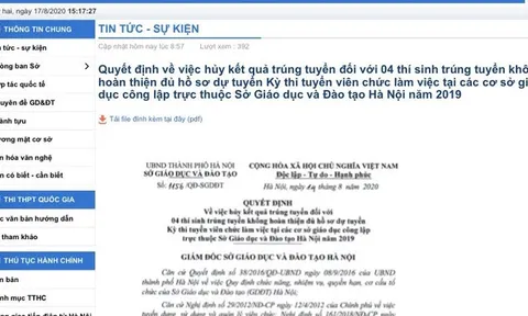 Sở Giáo dục Hà Nội hủy kết quả trúng tuyển viên chức của 4 thí sinh