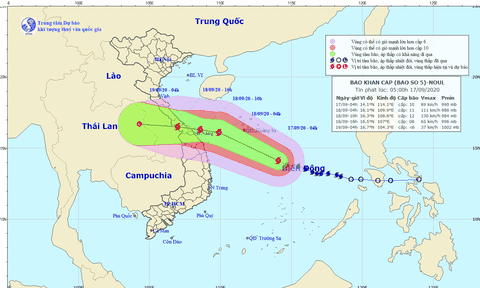 Bão số 5 giật cấp 13, các tỉnh Quảng Bình-Quảng Ngãi khoảng 160km