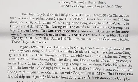 Sản phẩm nước uống tinh khiết mang nhãn hiệu công ty Thái Dương Phú Thọ lưu thông trên thị trường trái phép