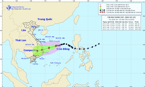 Bão số 10 cách quần đảo Hoàng Sa 320km, gió giật cấp 10