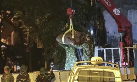 Quả bom nặng 340kg còn nguyên 2 ngòi nổ đã được di dời khỏi phố Cửa Bắc