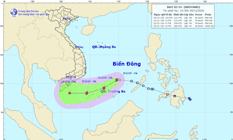 Áp thấp nhiệt đới trên Biển Đông đã mạnh lên thành bão số 14