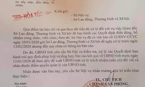 UBND tỉnh Gia Lai ra công văn vụ giám đốc sở LĐ-TB& XH bổ nhiệm hàng loạt cán bộ