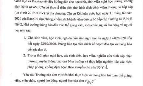 ĐH Sư phạm Hà Nội 2 cho sinh viên nghỉ học đến hết tháng 2