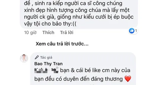 Bảo Thy đáp trả đanh thép khi antifan xúc phạm ông xã đại gia