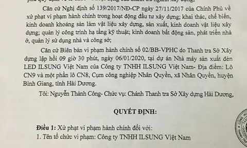 DA của Công ty TNHH ILSUNG bị xử phạt vì thi công khi chưa có GPXD