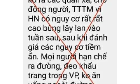 Bộ Y tế lên tiếng về tin nhắn khuyến cáo 'Nguy cơ cao lây lan bùng phát dịch Covid-19 tại Hà Nội trong tuần tới'
