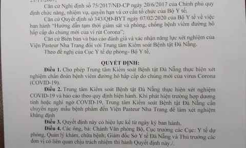 TP. Đà Nẵng chính thức được bộ Y tế cho phép chẩn đoán virus Covid-19