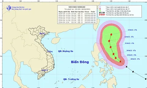 Xuất hiện siêu bão Surigae giật cấp 17, cách bờ biển miền Trung Phi-líp-pin 420km về phía Đông