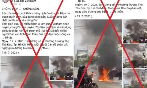 Thông tin 'một người dân phẫn uất tự thiêu tại TP.Thủ Đức' là sai sự thật
