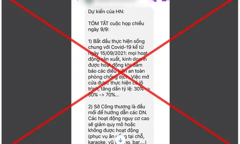 Thông tin 'Hà Nội sống chung với COVID-19 kể từ ngày 15/9' là giả