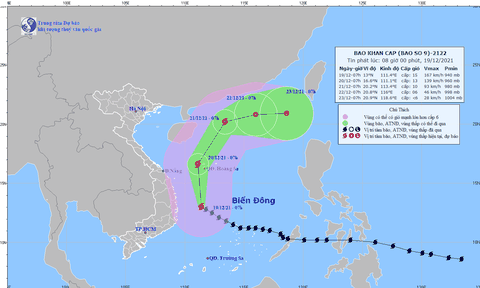 Bão số 9 cách Bình Định - Phú Yên 230km, giật trên cấp 17