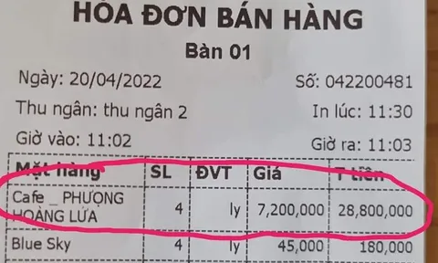 Vụ 4 ly cà phê 'Phượng hoàng lửa' giá 28,8 triệu đồng: Chủ quán tự in hoá đơn