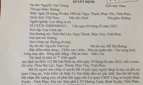 Truy nã đối tượng giết người đặc biệt nguy hiểm ở Vĩnh Phúc