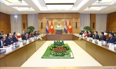 Chủ tịch Quốc hội Vương Đình Huệ đón, hội đàm với Chủ tịch Thượng viện Campuchia