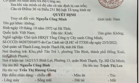 Truy nã đặc biệt Chủ tịch HĐQT Tổng Công ty Cây xanh Công Minh