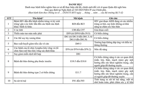 Đề xuất danh mục bệnh hiểm nghèo để thực hiện chế độ, chính sách với sĩ quan Quân đội nghỉ hưu
