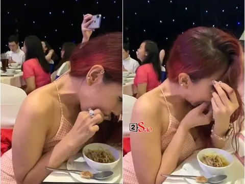 Khả Như gây chú ý vì ăn lấy ăn để khi đi đám cưới