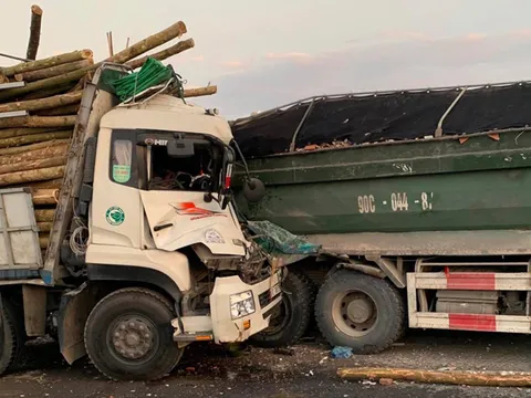 Xe chở gỗ đâm ôtô tải chạy cùng chiều, hai người tử vong