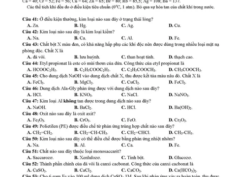 Đề thi môn Hóa học THPT quốc gia 2019 chuẩn nhất