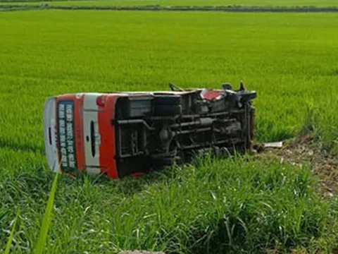 Xe buýt lao xuống ruộng ở Nghệ An, người phụ nữ tử vong tại chỗ
