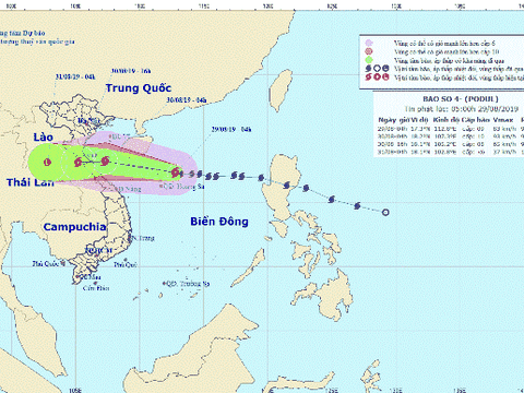 Dự báo bão Podul đổ bộ Nghệ An - Quảng Bình vào trưa mai, chiều nay đất liền mưa to