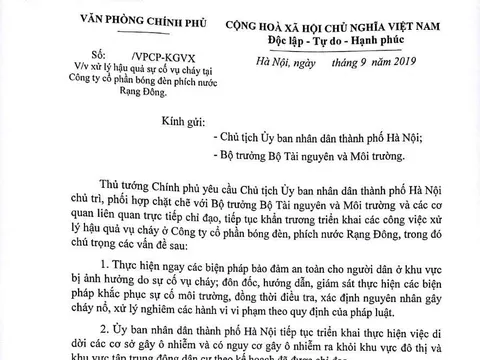 Thủ tướng chỉ đạo khẩn trương xử lý hậu quả vụ cháy Rạng Đông