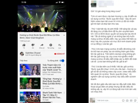 Phía Khắc Việt tố Hương Ly cover, đi diễn 'Bước Qua Đời Nhau' chưa xin phép, yêu cầu gỡ bỏ video