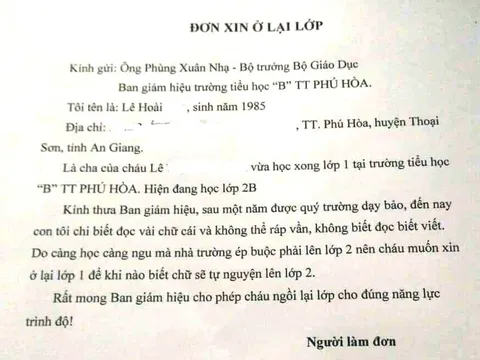 Xác minh thông tin bố viết đơn gửi Bộ trưởng Bộ GD-ĐT xin cho con ở lại lớp